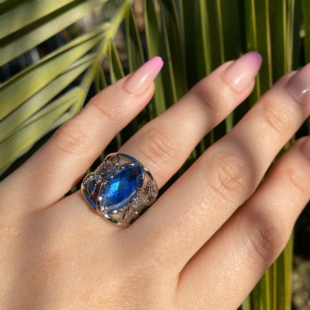 NEW 925  Silver Marquise Cut Blue/Stone Ring - Picture 7 of 14